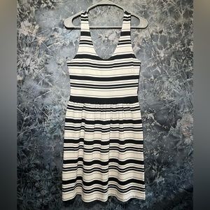 J. CREW black & cream striped peplum dress
